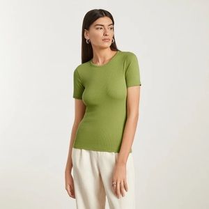 Everlane’s Pima Micro-Rib Crew Tee in the color “Pepper” (beautiful deep green)